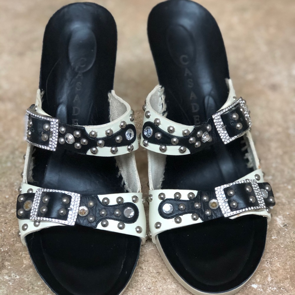 Casadei Leather Slides Nuetrals Colorblock Pattern